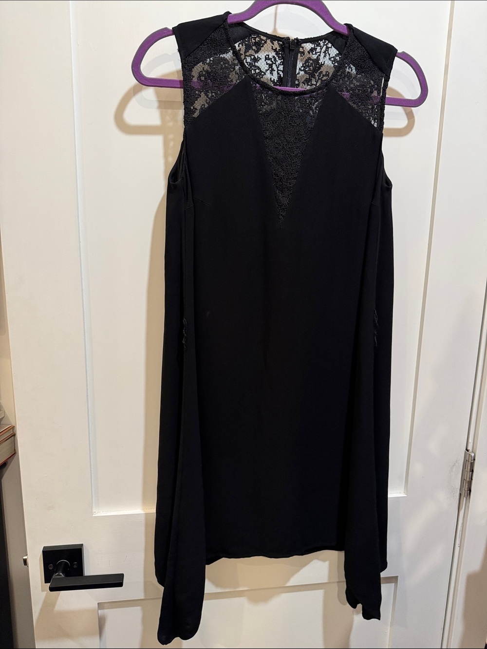 Size 4 Black Sleeveless High-Low Lace Yoke Dress
